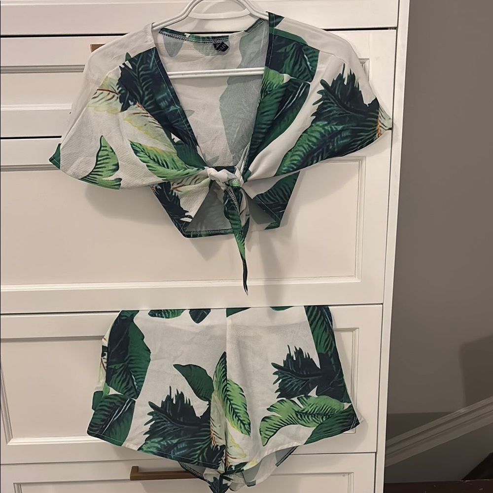 Zaful Green Leaf Print Set